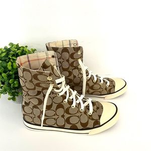 Coach Signature Bonney High Top Sneakers Brown Size 7.5